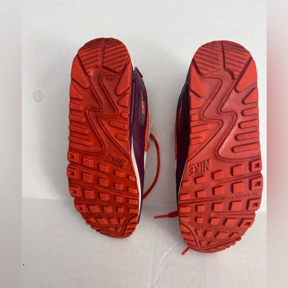 Boys Nike Air Max 90 Leather Sneakers Size 6Y – Sail/Orange Blaze/Deep Garnet